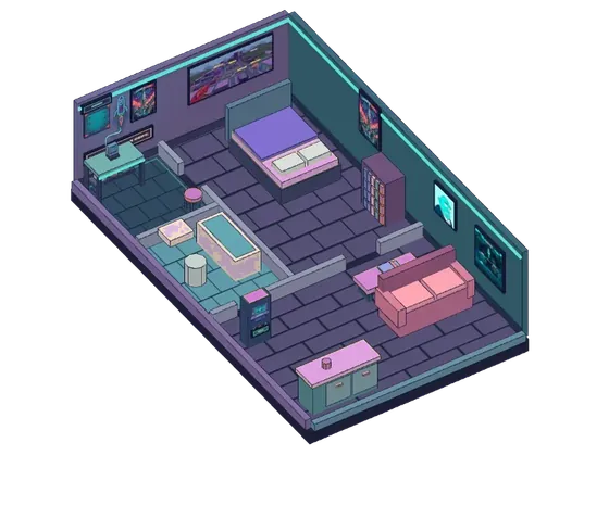 Cutaway of the Rocket Comics apartment with its workshop corner