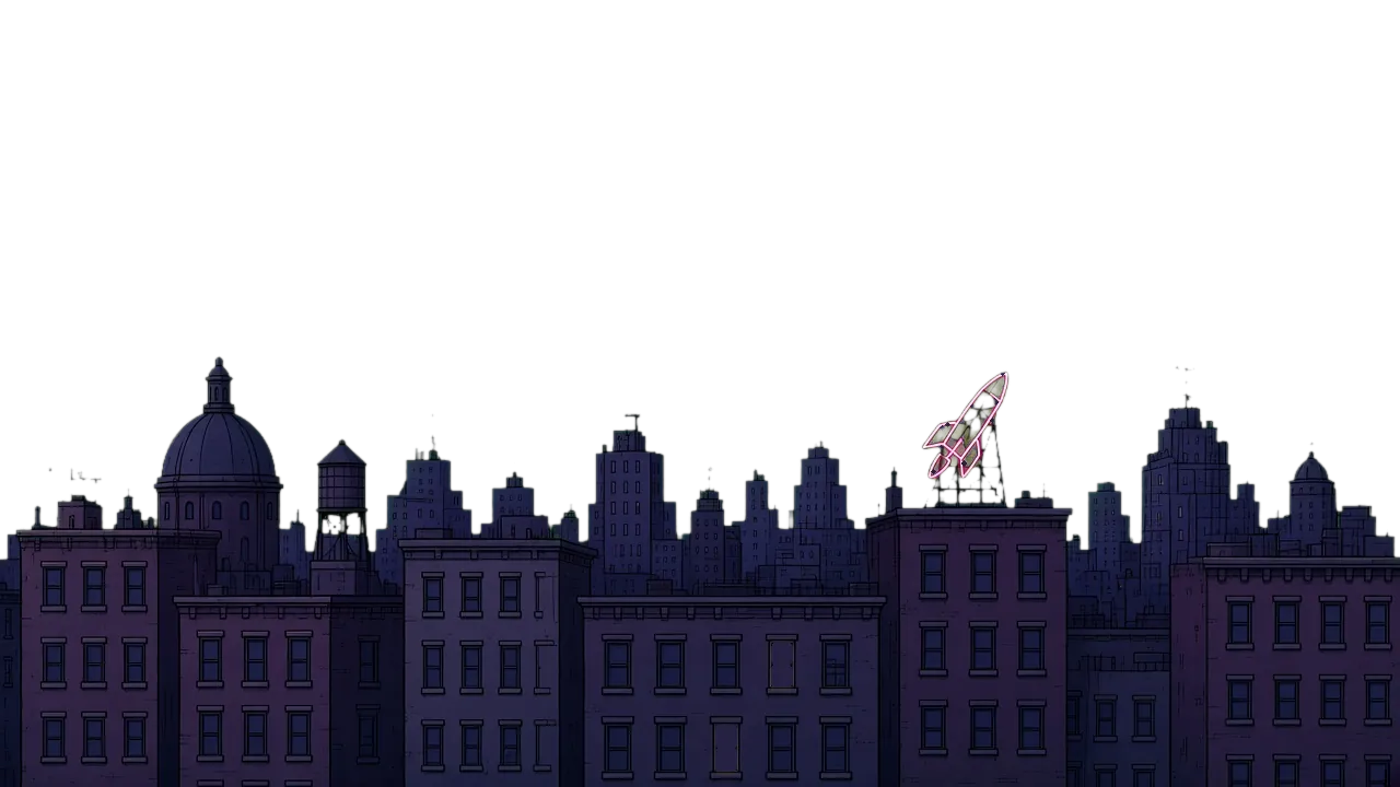 Virginia at night: rooftops and a skyline with every window dark
